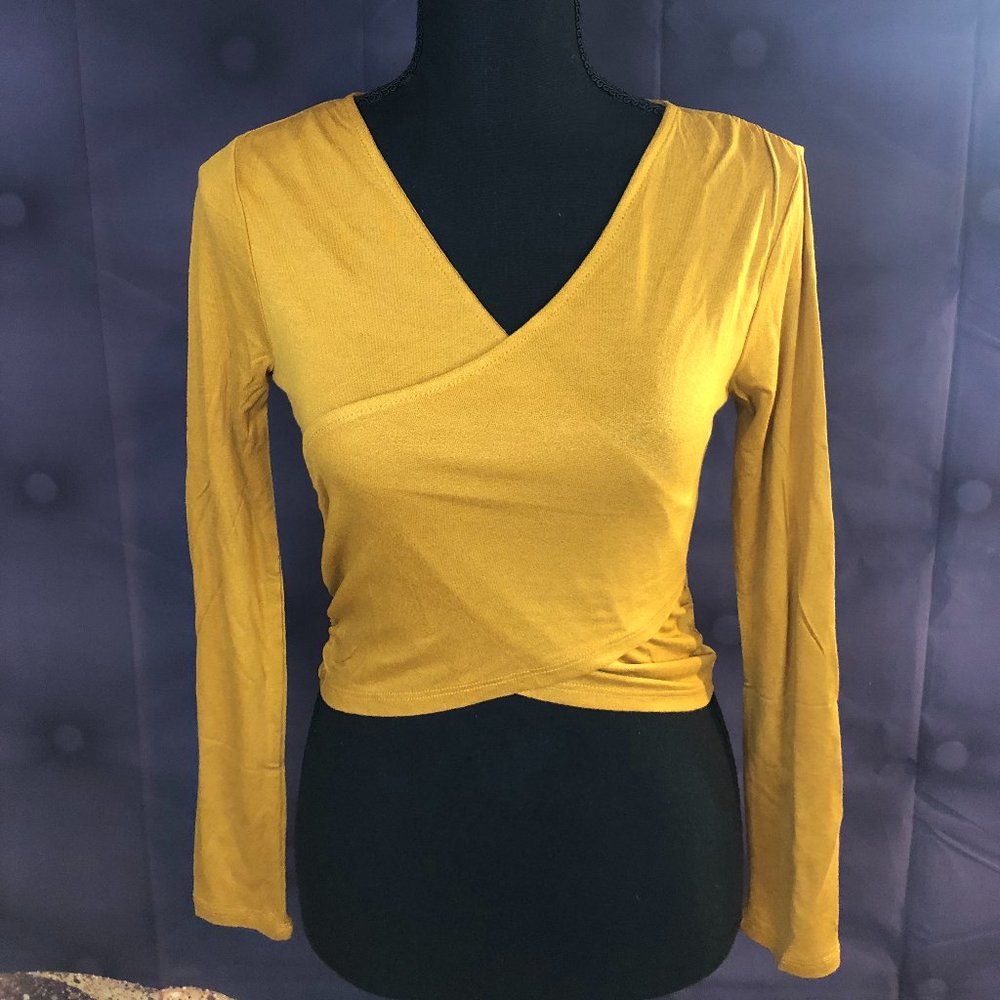 Mustard Colored Deep V Neck Crop Top